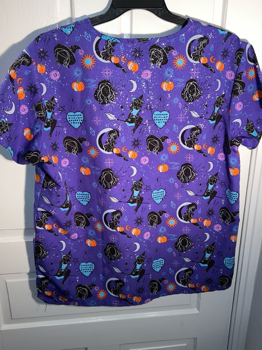 Purple Halloween Graphic Short Sleeve Tee Whimsical Prints fall scrubs nurse